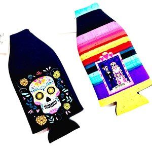 Set of 2 Bottle Coozies Day of the Dead Sugar Skulls Novios